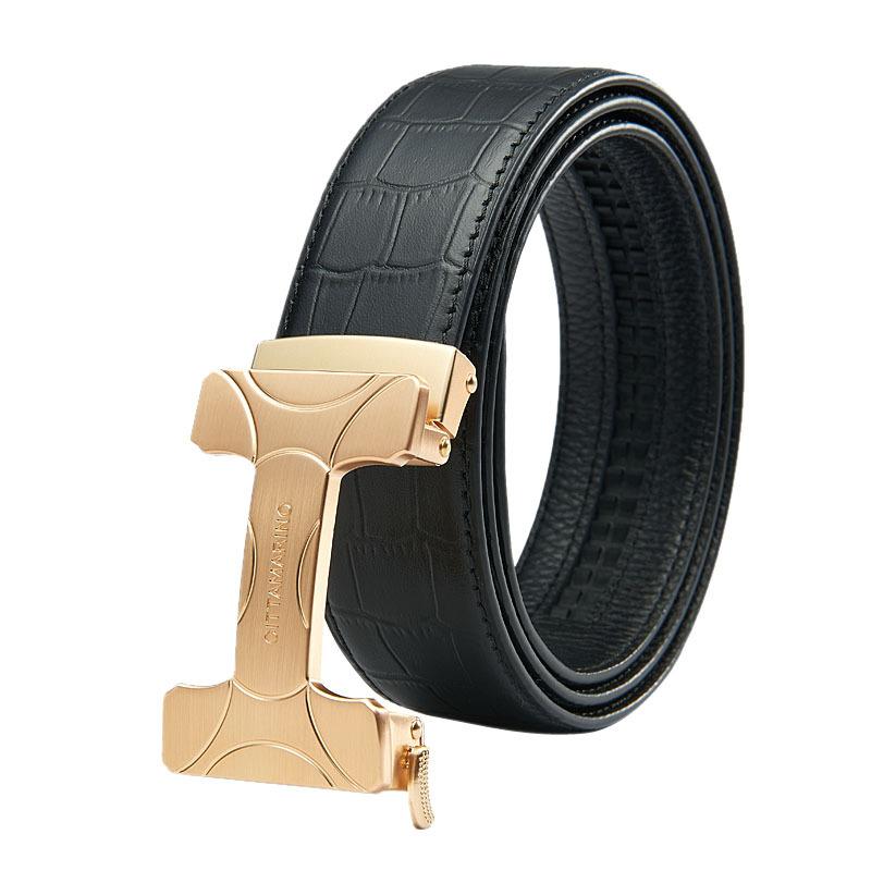 H Belt Pánské Automatická kožená přezka Kalhoty Pásek Krokodýlí vzor První vrstva Hovězí kůže