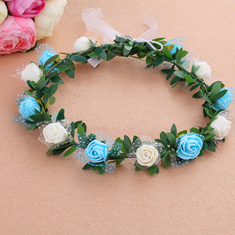 Sweet Girls Women Bridal Rose Flower Crown Headband Wreath Party Wedding Bridal Garland Hairband Headwear