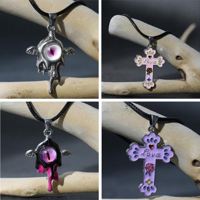 Gothic Liquid Heart Pendant Necklace Devil Eye Cross Choker Punk Devil Eye Clavicle Chain for Women Jewelry Accessories
