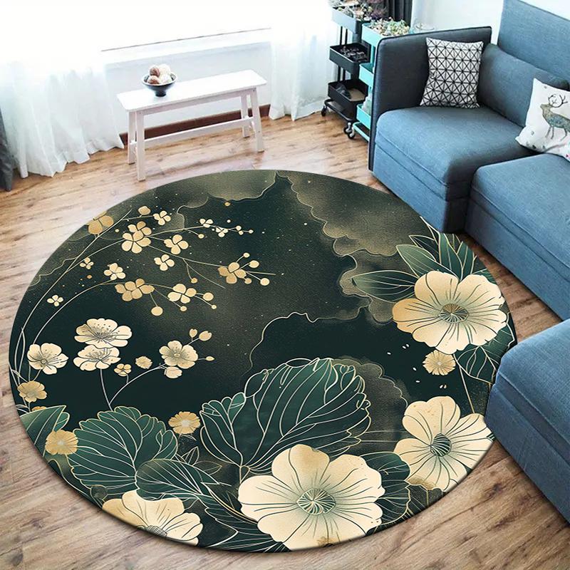 Beautiful flowers Round Area Rug,Carpet Rug for Living Room Bedroom Sofa Playroom Decor,Non-slip Floor Mat