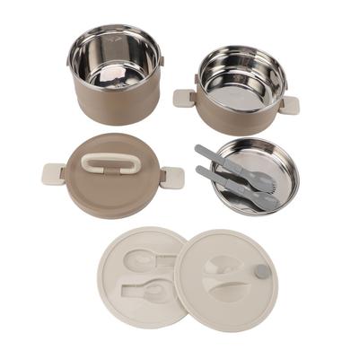 Insulated Food Container 304 Stainless Steel PP Stackable Portable Round Bento Lunch Box with