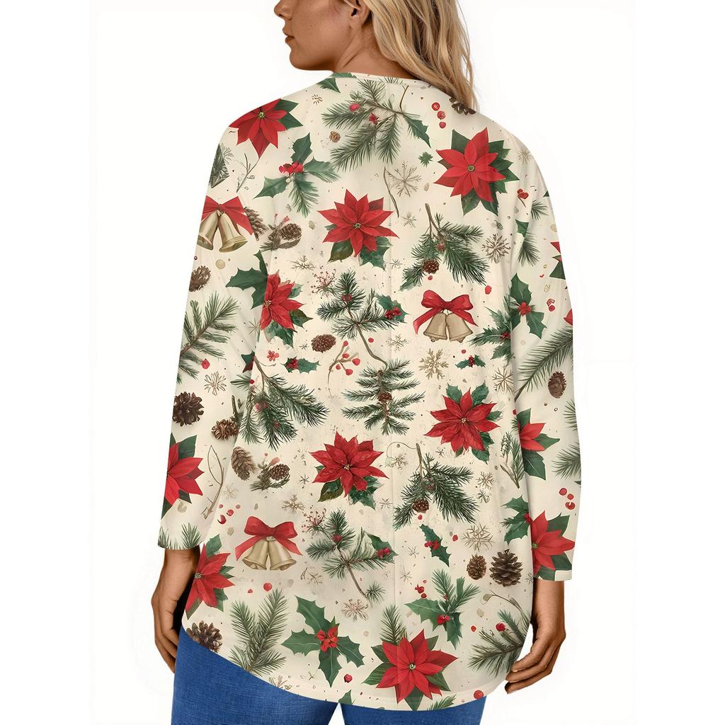 Dame Mote Stor Størrelse Rund Hals Langermet Casual Juleprint Løs Pullovertopp