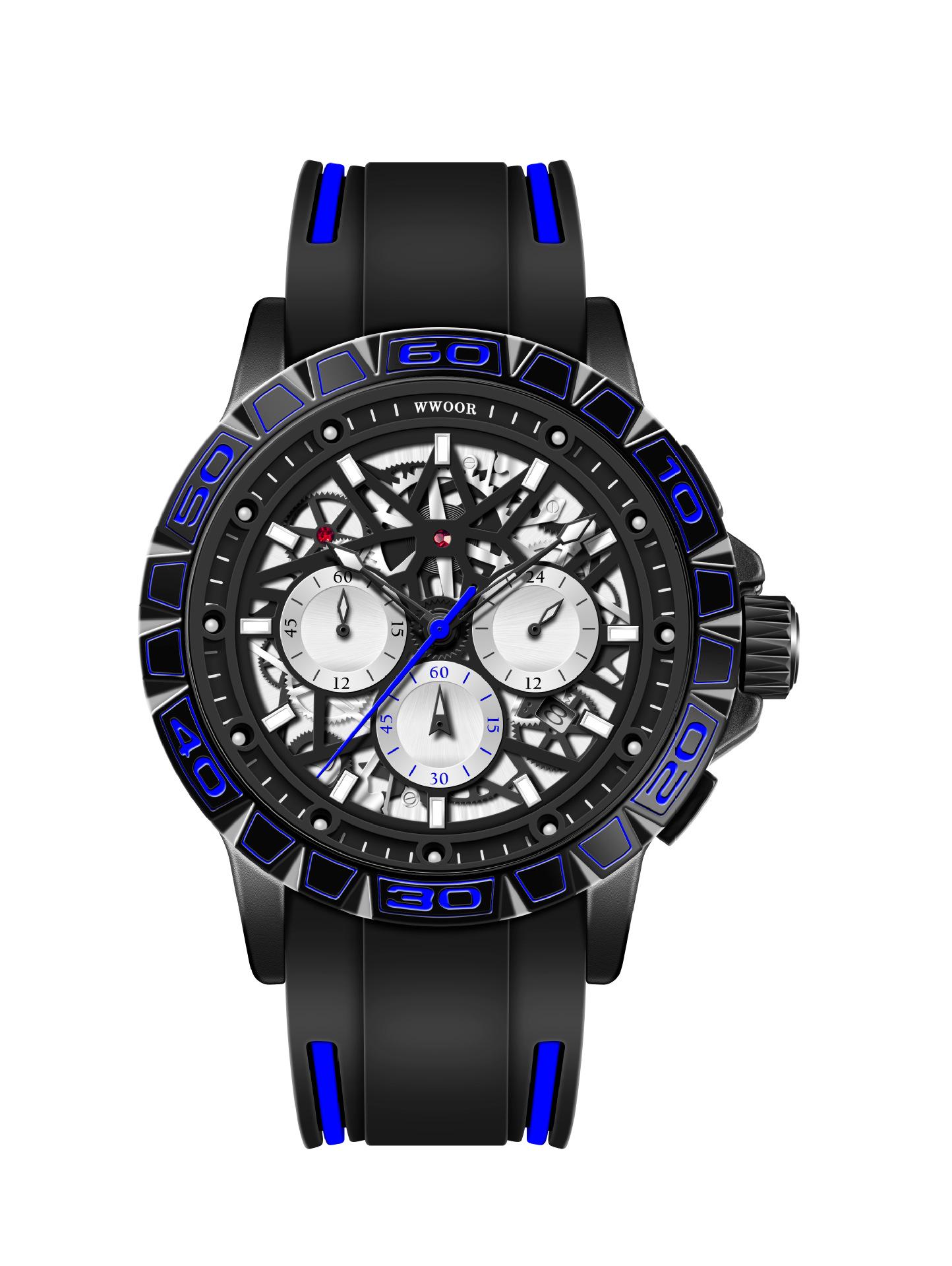 

WWOOR Street Trend Светящиеся мужские часы Модные спортивные водонепроницаемые мужские кварцевые часы