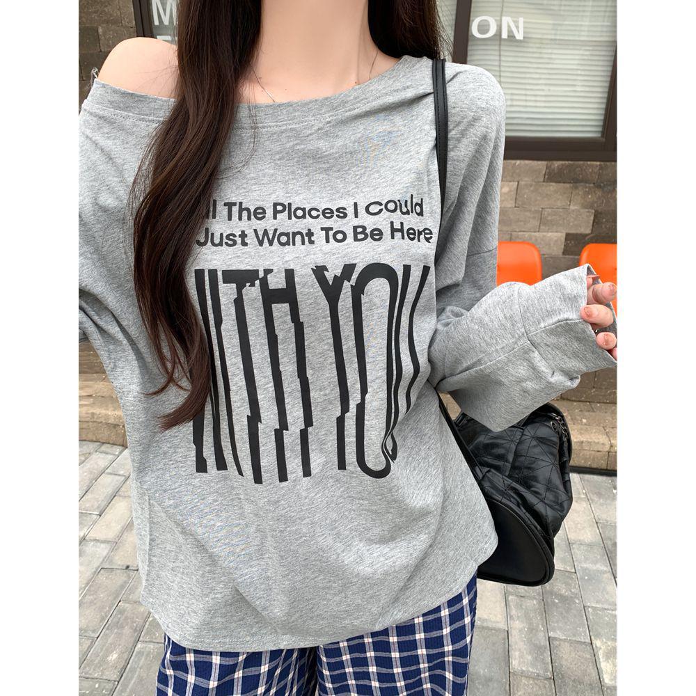 2025 Spring/Autumn Women's Off-Shoulder Oversize Sweatshirt, Reversible Design, Loose Fit, Slanted Shoulder Lazy Style Top