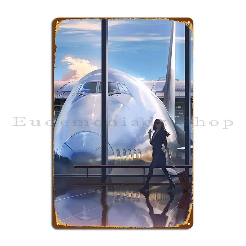 Airplane Girl Metal Sign Painting Custom Cinema Garage Club Tin Sign Poster 20x30cm(7.8x11.8inch)