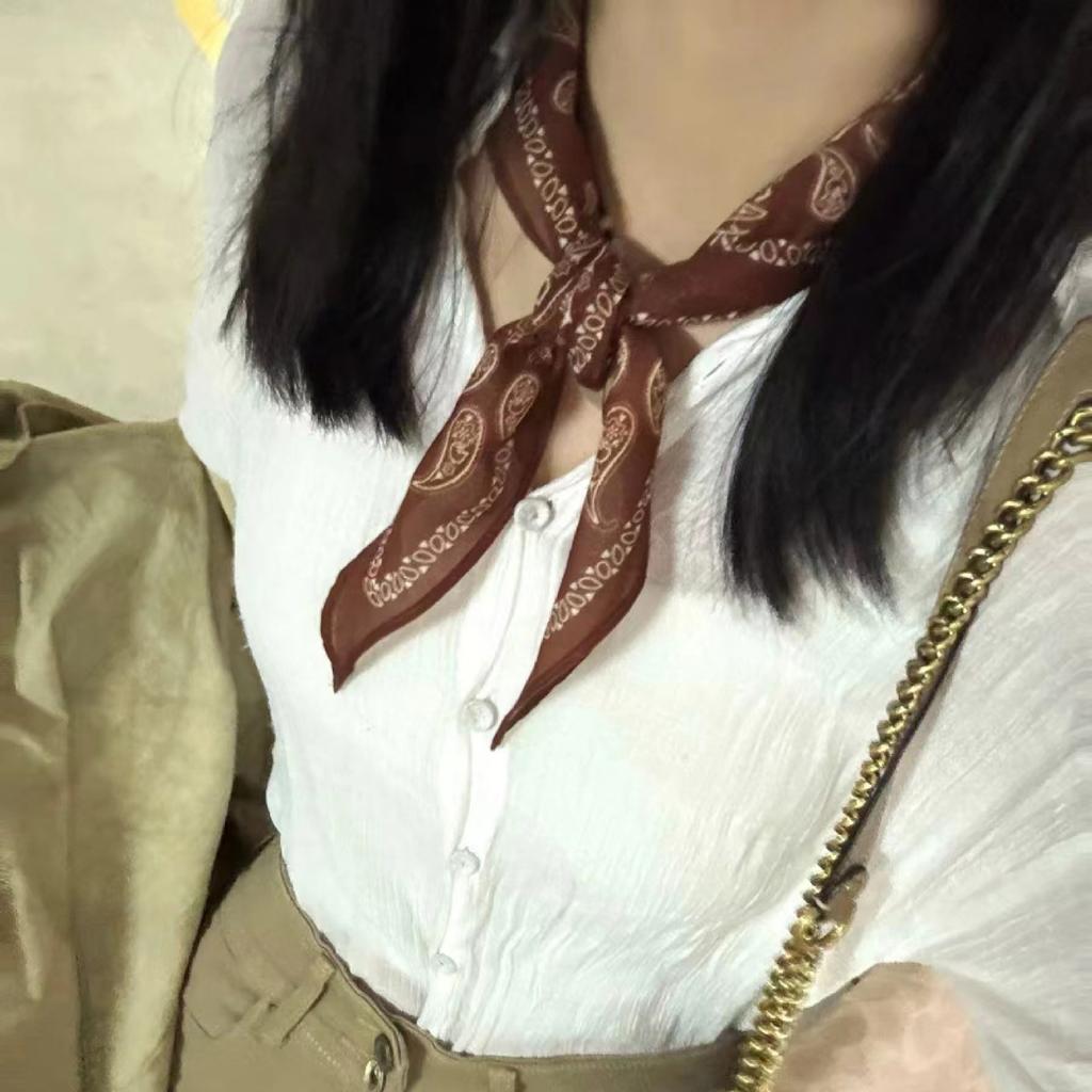 Coffee brown cashew flower triangle scarf silk scarf women's new small square scarf with shirt tie neck accessories neck accessories