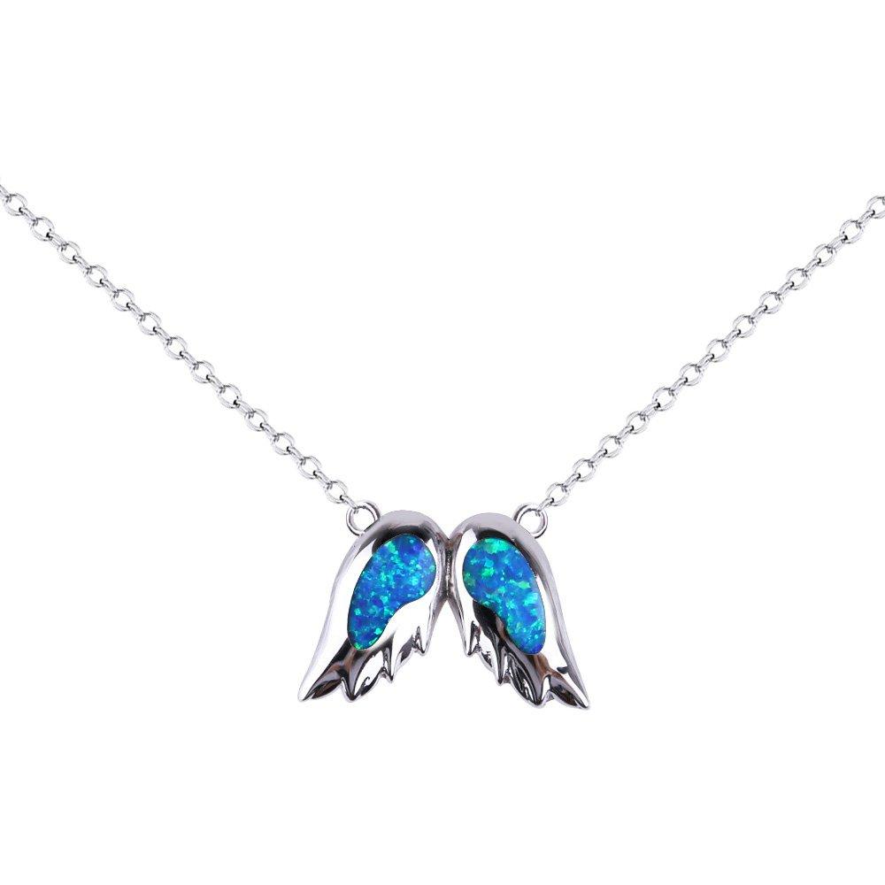 KELITCH Initial Choker Necklace, Synthetic Opal Extendable Angel Wing Necklace (Blue)