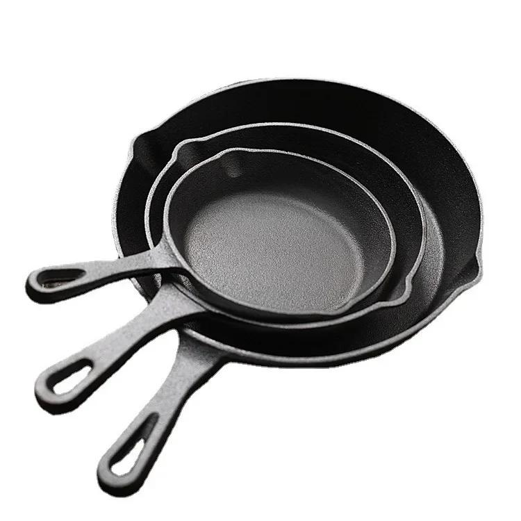 

Cast iron pan 20cm thickened uncoated flat-bottomed iron handle steak frying pan for gas induction cooker чорний