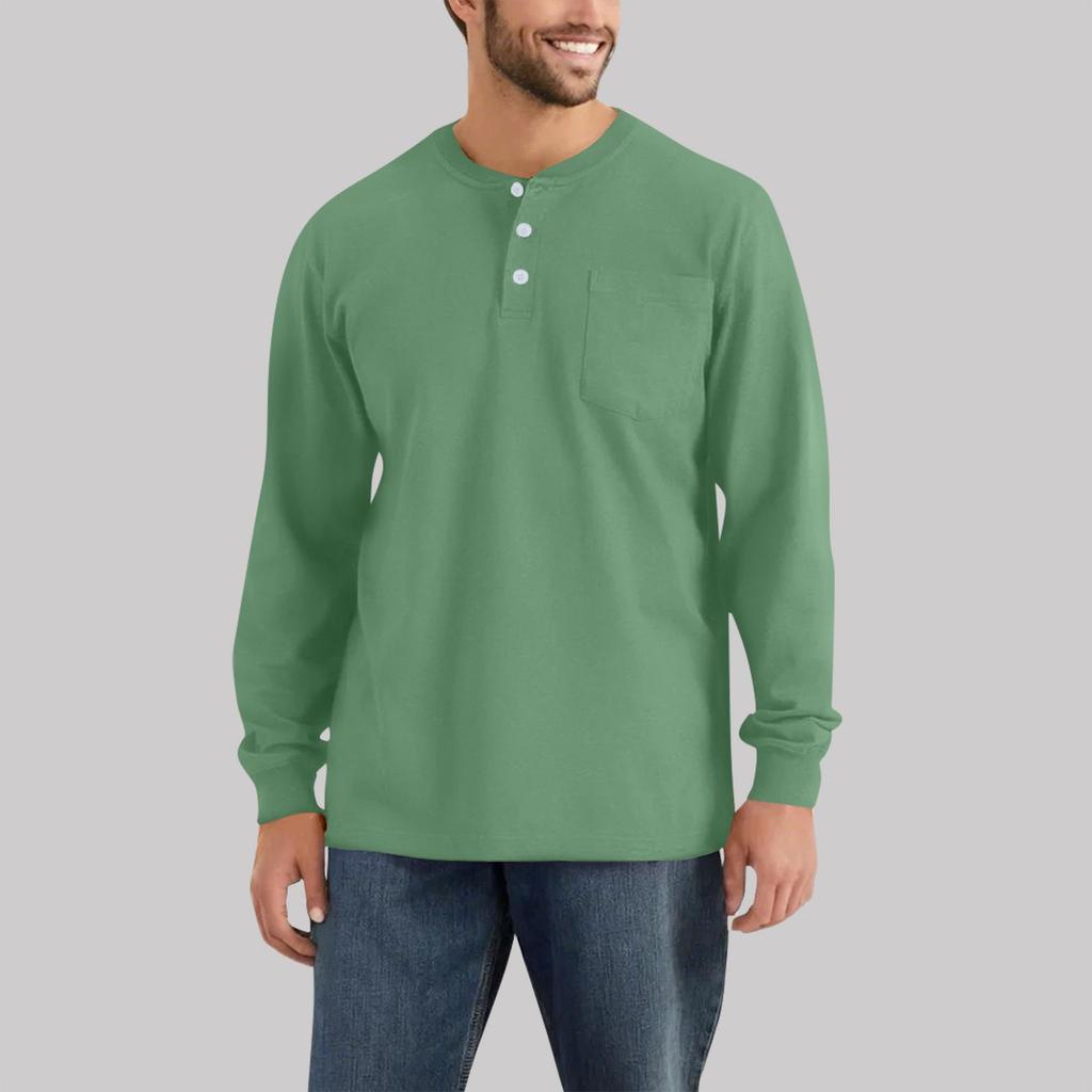 Men's Casual Fashion Comfort Solid Color Round Neck Button Pullover Sweatshirt Tops