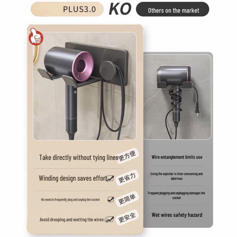 IPWEN Punch-Free Wall-Mounted Hair Dryer Holder