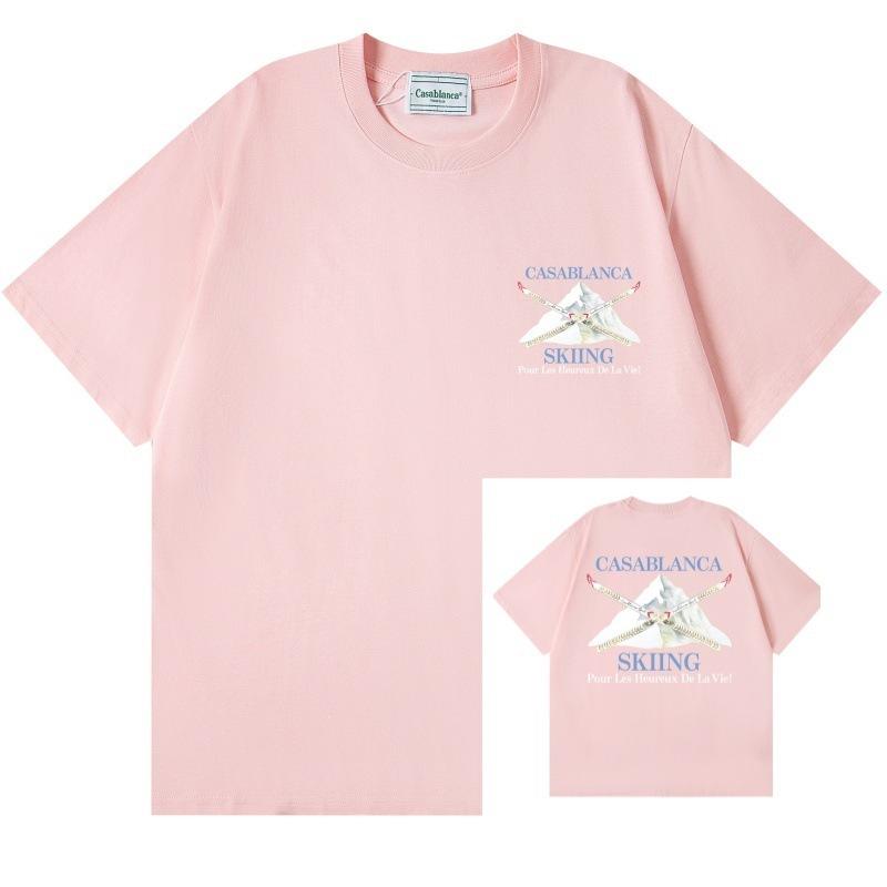 Grenzüberschreitend auf Lager exklusiv Casablanca Doppelgaze reine Baumwolle Unisex T-Shirt Hip-Hop lässig Kurzarm locker Rundhals