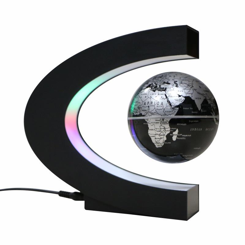Creative Magnetic Levitation Globe with C-Shape Stand - 3-inch Black, English Version Black English Globe