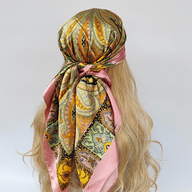 90*90cm Silk Scarf Scarftop Headwraps For Woman Fashion Four Seasons Hair Accessories Hijab Foulard Bandana Femme Headscarf