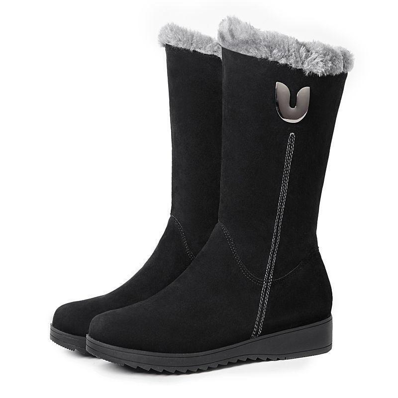 Winter Versatile Snow Boots Women Padded Thickened Mid-Calf Boots Slope Heel Non-Slip Warm Side Zipper Cotton Shoes