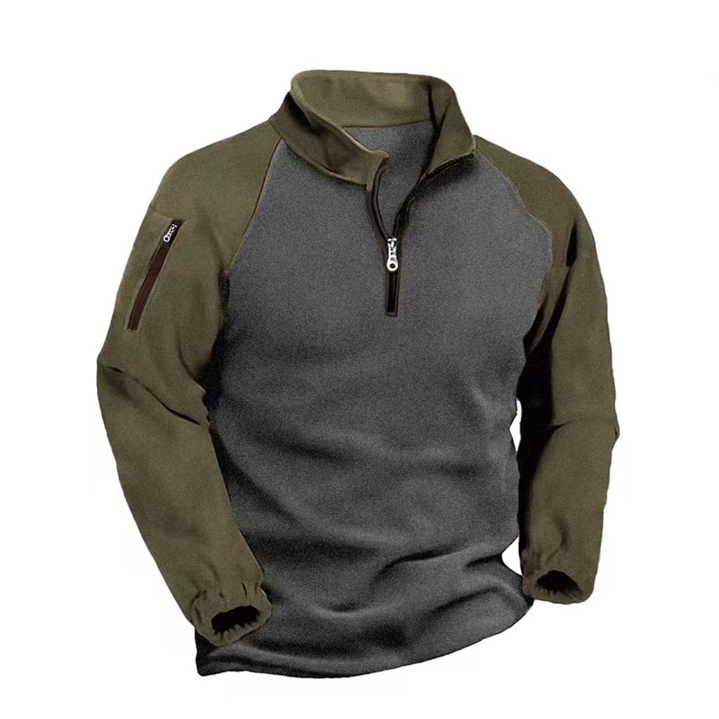 Men's Fleece Warm V-neck Zipper Sweatshirt  Outdoor Sports Coats Pullover Men's Casual Outwear