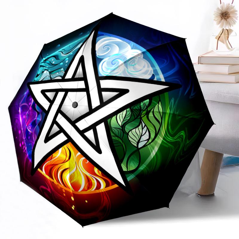 Pentagram and Moon Phases Mandala Outdoor Automatic Umbrella Retractable Design with 8-Rib Durability Lightweight Perfect Gift for Friends Family