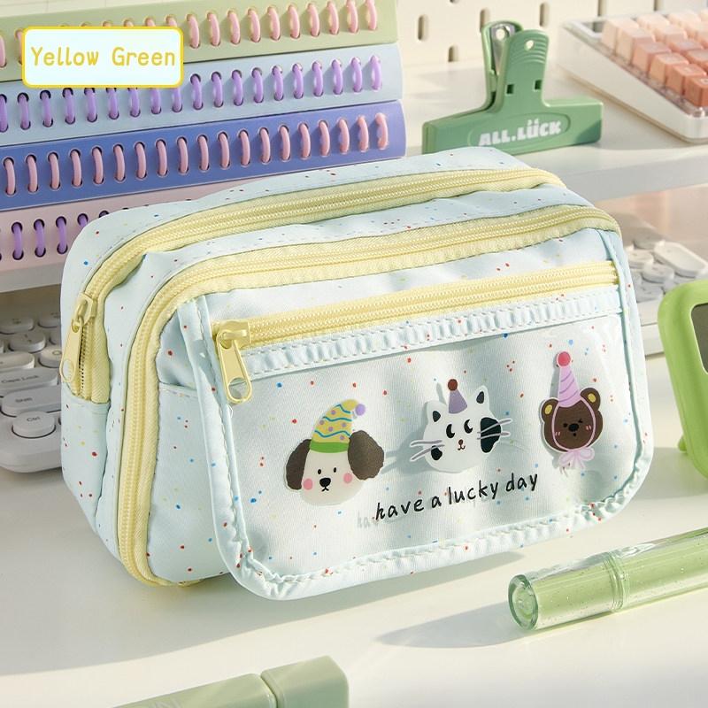 Lovely Circus Flip Pencil Case Pen Bag Minimalist Cartoon Animal Dalmatlans Croissant Multi-Layer Stationery Pouch