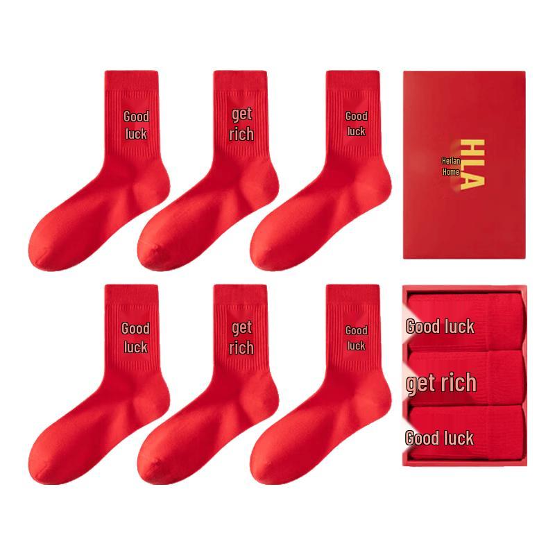 Men s Good Luck Red Cotton Mid-Calf Socks 3-Pack One Size