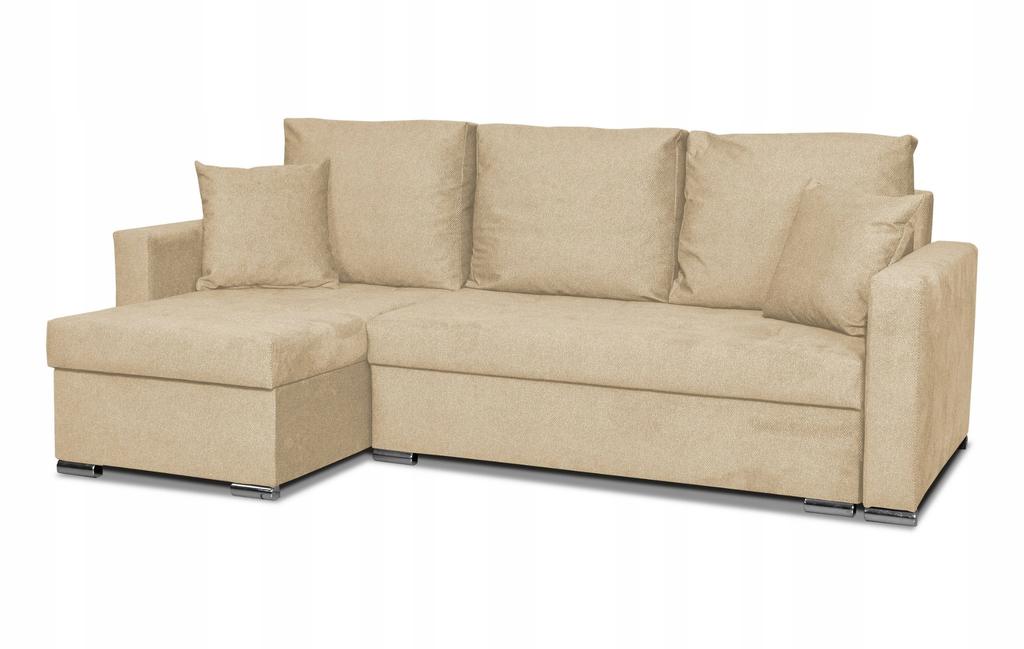Bella Corner Sofa Bed with Sleeping Function, Corner Sofa, Family Furniture, Beige Velvet