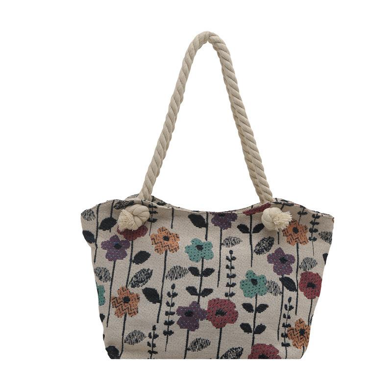 Large Capacity National Style Cloth Bag Women's 2025 New Commuter Tote Bag Ins Embroidered Flower Class Shoulder Bag
