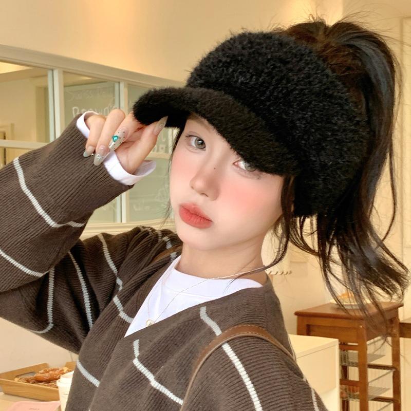 Fleece Thickened Thermal Hat Autumn and Winter Hat Women's Cap Can Be Bundled Ponytail Fashionable Versatile No Top Hat