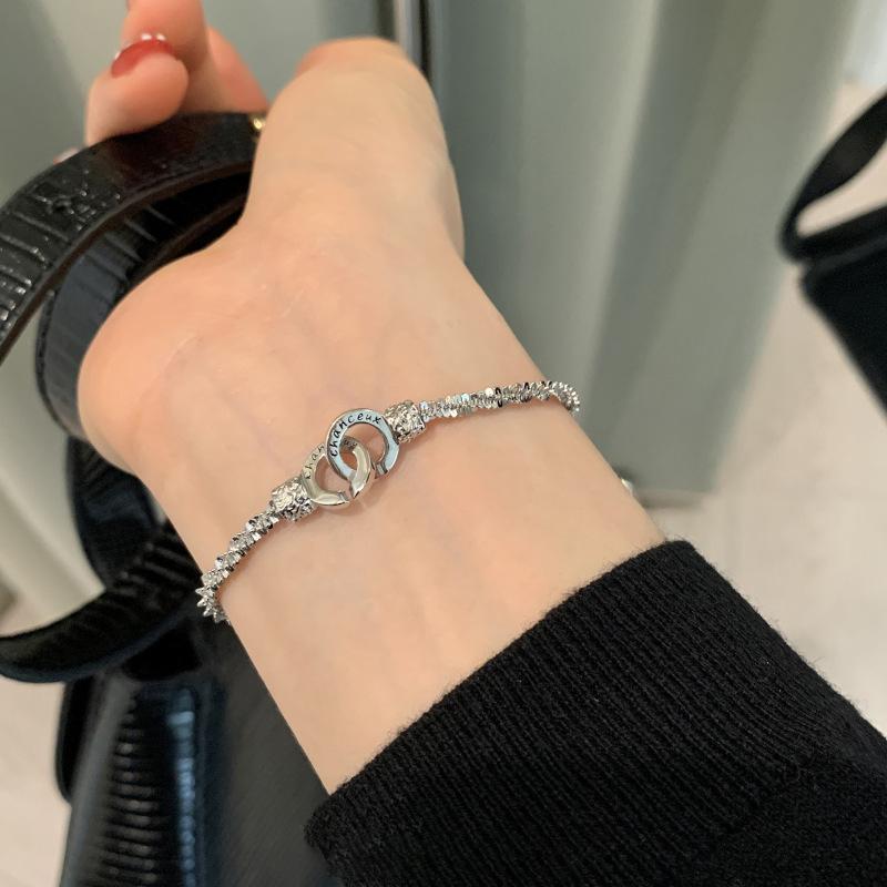 Fashion Double Ring Lock Buckle Bracelet For Women Korean Style Versatile Hand Jewelry
