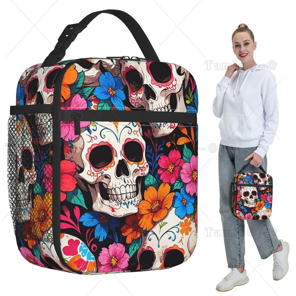 Vibrant Day Of The Dead Skulls Insulated Lunch Bag for Kids School Cooler Thermal Food Box Tote Portable Lunch Boxes Container