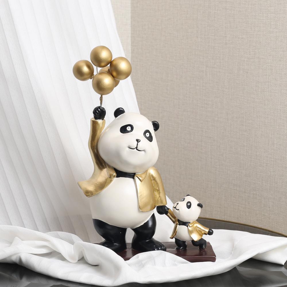 Modern Light Luxury Panda Ornament: Cute Parent-Child Decorative Item for Living Room or Study