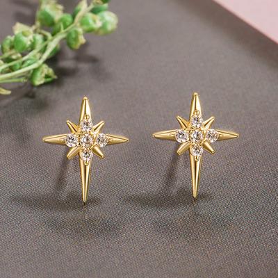 1Pair Simplicity Zircon Eight-Pointed Star Stud Earrings Exquisite Small Earring