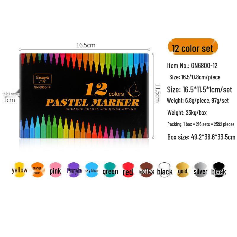 Wide Range Acrylic Pastels Marker Pen Set - 12, 24, 36 Quick-Dry Colors for Children s Doodling
