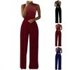 Damen Einfarbig Ziegelrot Ärmellos Rundhals Tank Jumpsuit
