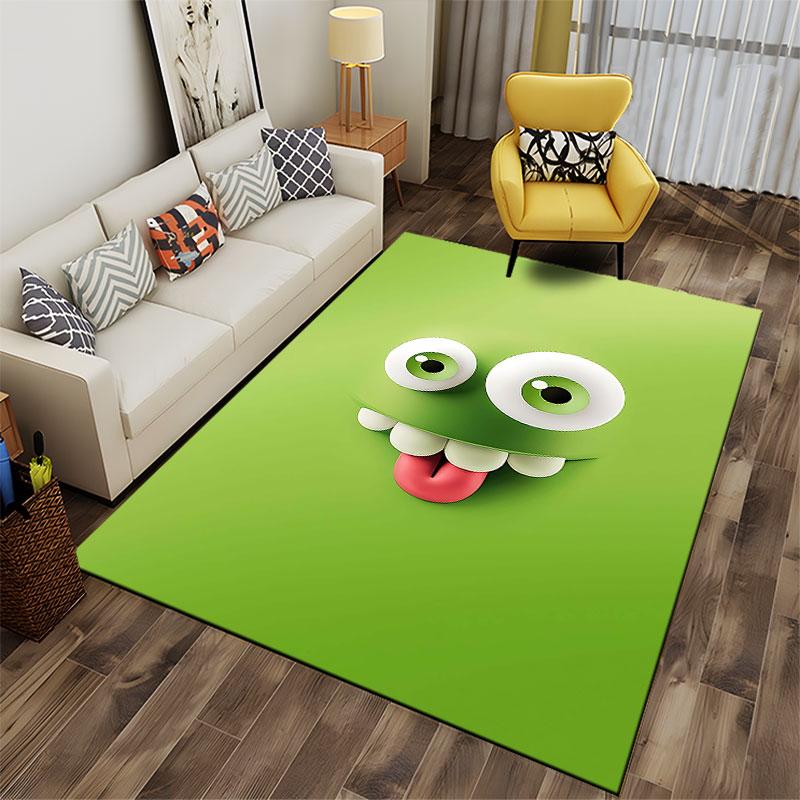 Cute Green Monster Face Carpet suitable as a non-slip mat for the living room or bedroom sofa