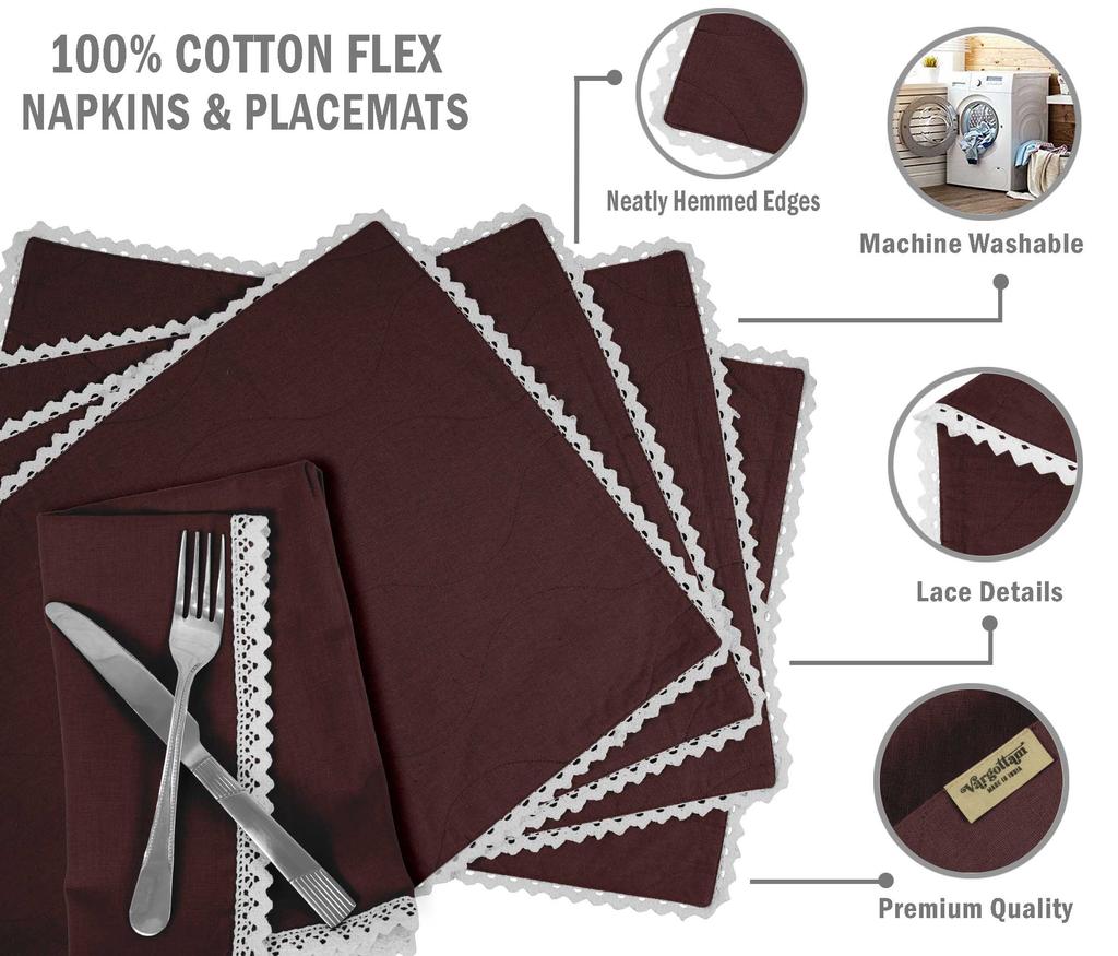 Vargottam Schwarz Einfarbig Heimdekor Waschbar Wendbar Spitze Essplatzsets Mit Servietten Set-Pack Von