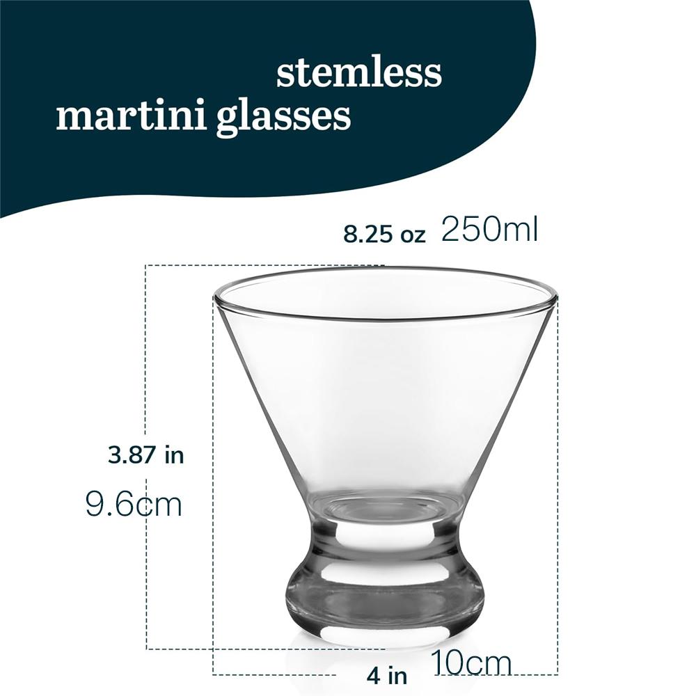 Cosmopolitan Stemless Martini Glasses Set Dishwasher Safe Holiday Martini Glass Lightweight Cocktail Glass Set for Wedding Party