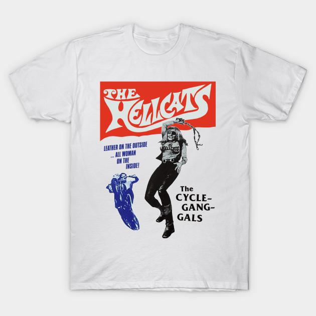 

Men Black Print T-shirt The Hellcats Retro Cult Classic Outlaw Biker Design No-Cut Transfer Paper Print Cotton Tshirt S