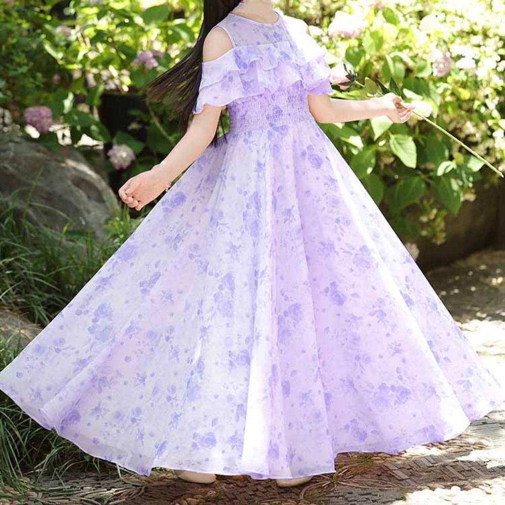 Loose Girls Chiffon Floral Dress Teenagers Children Princess Dress Summer Kids Dresses  Students