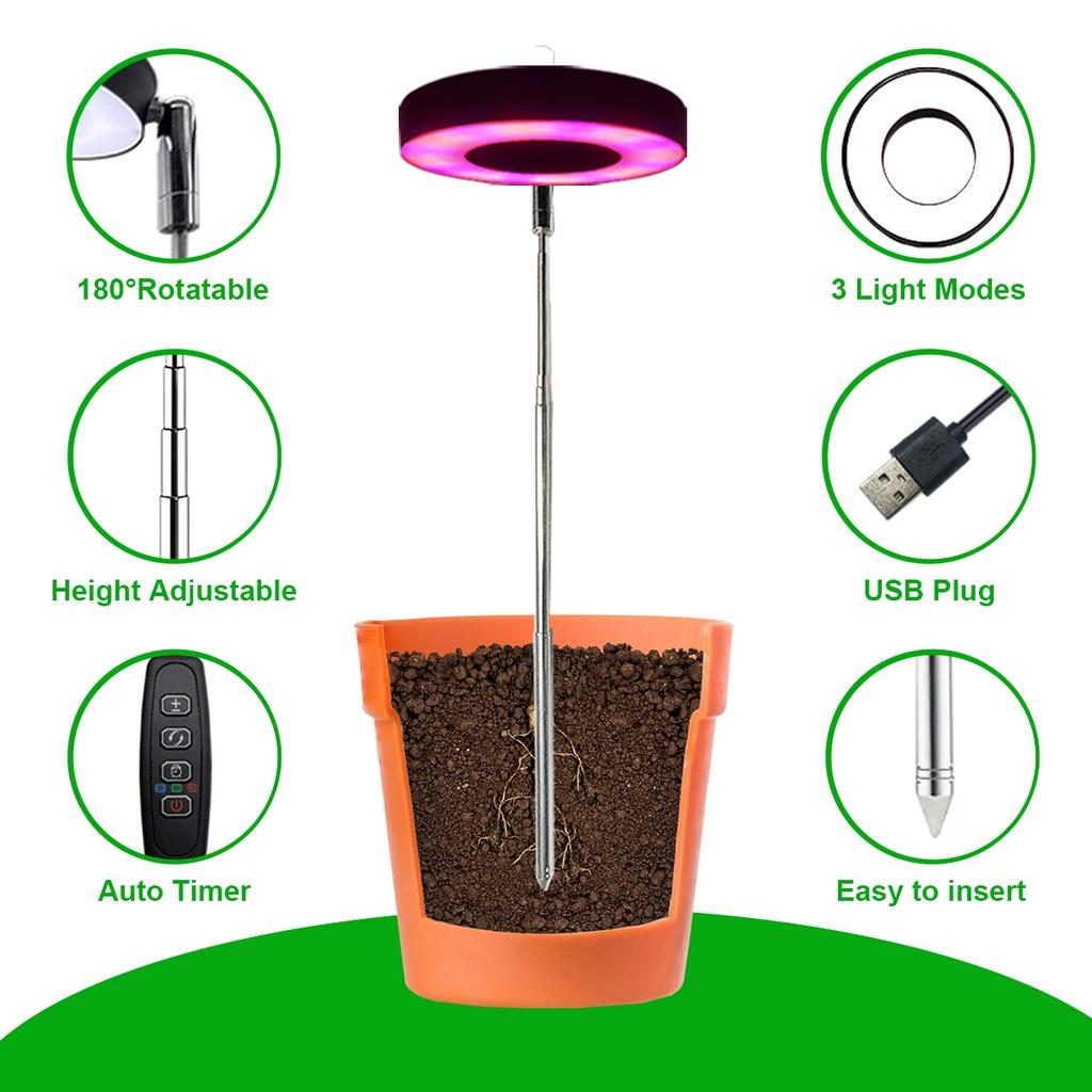 HOMEFISH 3-Color Full Spectrum LED Plant Grow Light with Base 3/9/12H Timer Height Adjustable 10-Level Dimming for Indoor Plants