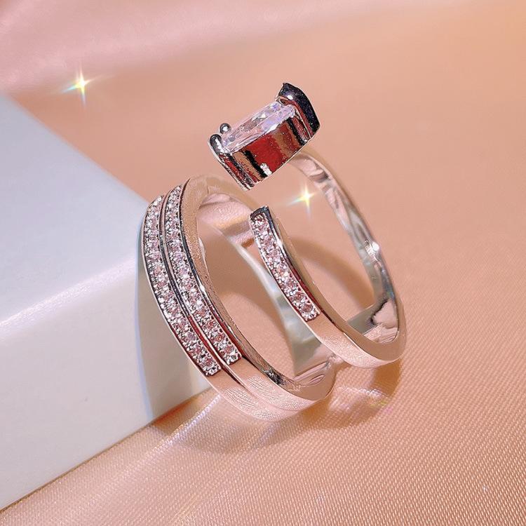Europe and The United States New Multi Ayer Micro Set Zircon Ring Female Fashion Personality Big Stone Color Zirconium Ring