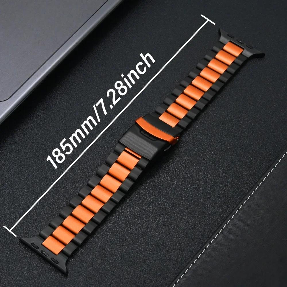 Black Orange Band for Apple Watch Ultra 49mm Series 10 46mm Luxury Men Wristband for Series 9 8 7 6 5 4 SE 49mm 46mm 45mm 44mm