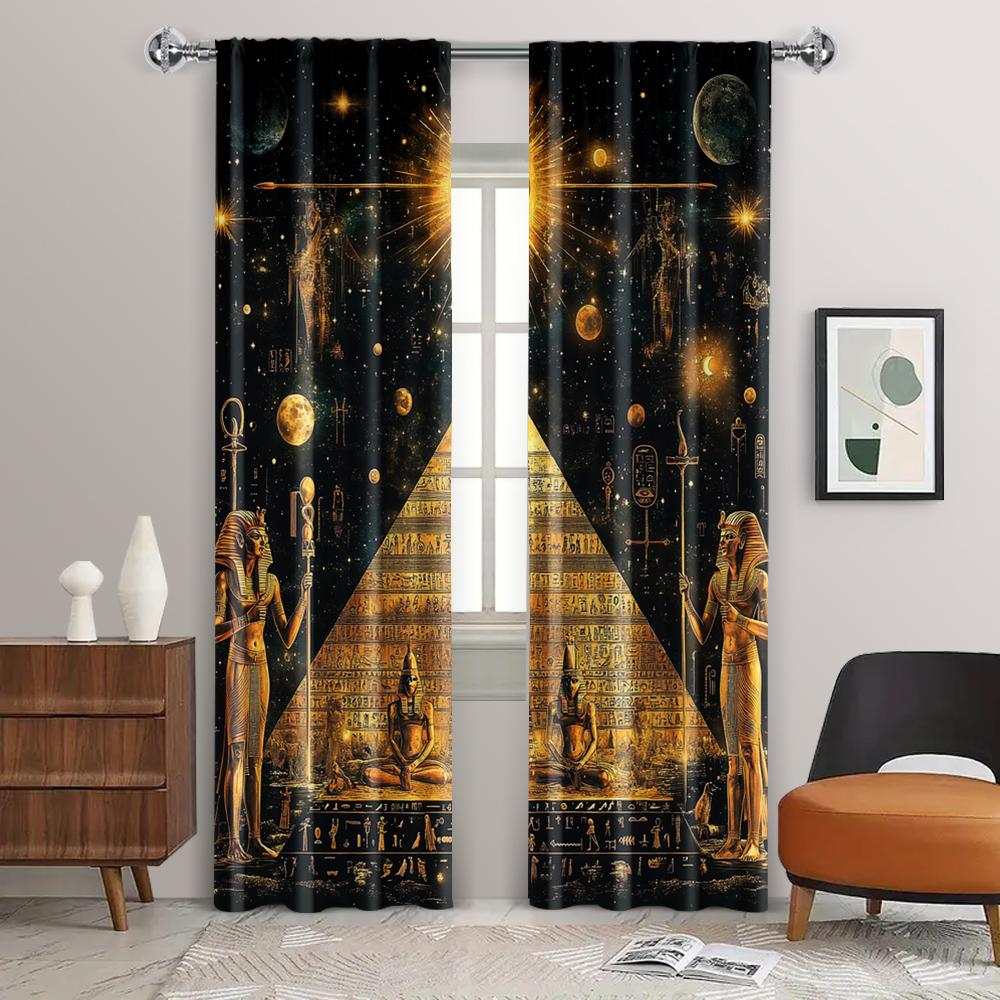 2pc, Window Curtains Egyptian Pyramid Vintage 100% Polyester,Without Electricity Festive Holiday Applies To Multipurpose