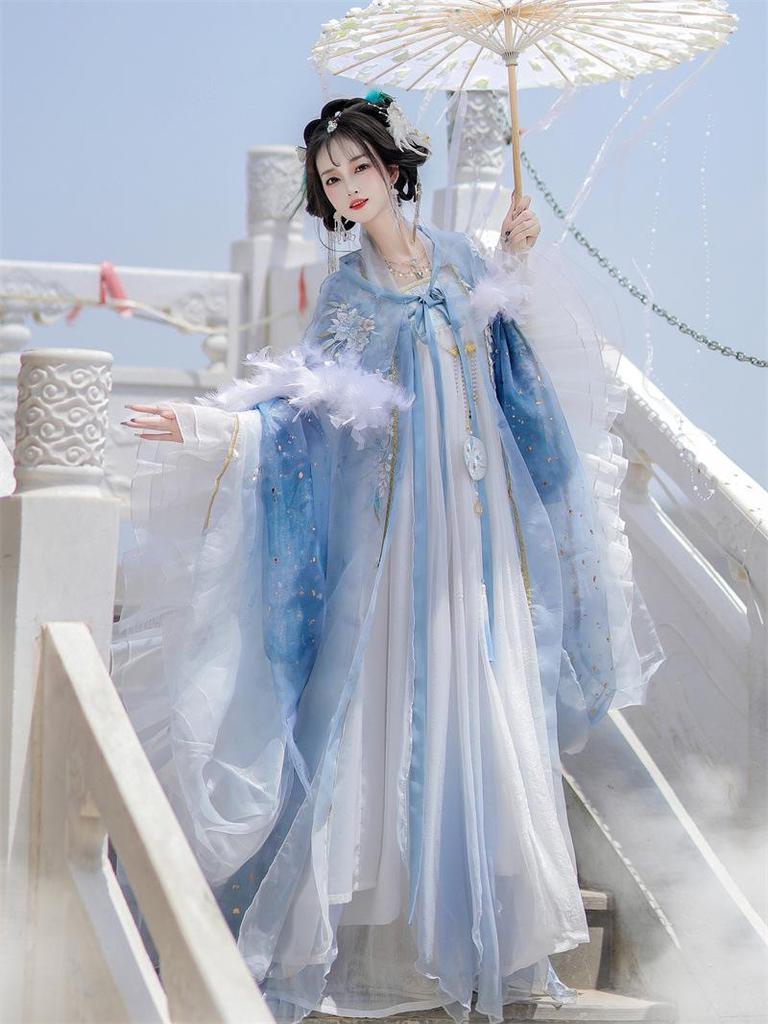 2026 Sommer Tang-Dynastie Qixiong Hanfu Damen Stickerei Großer Ärmel Umhang Set