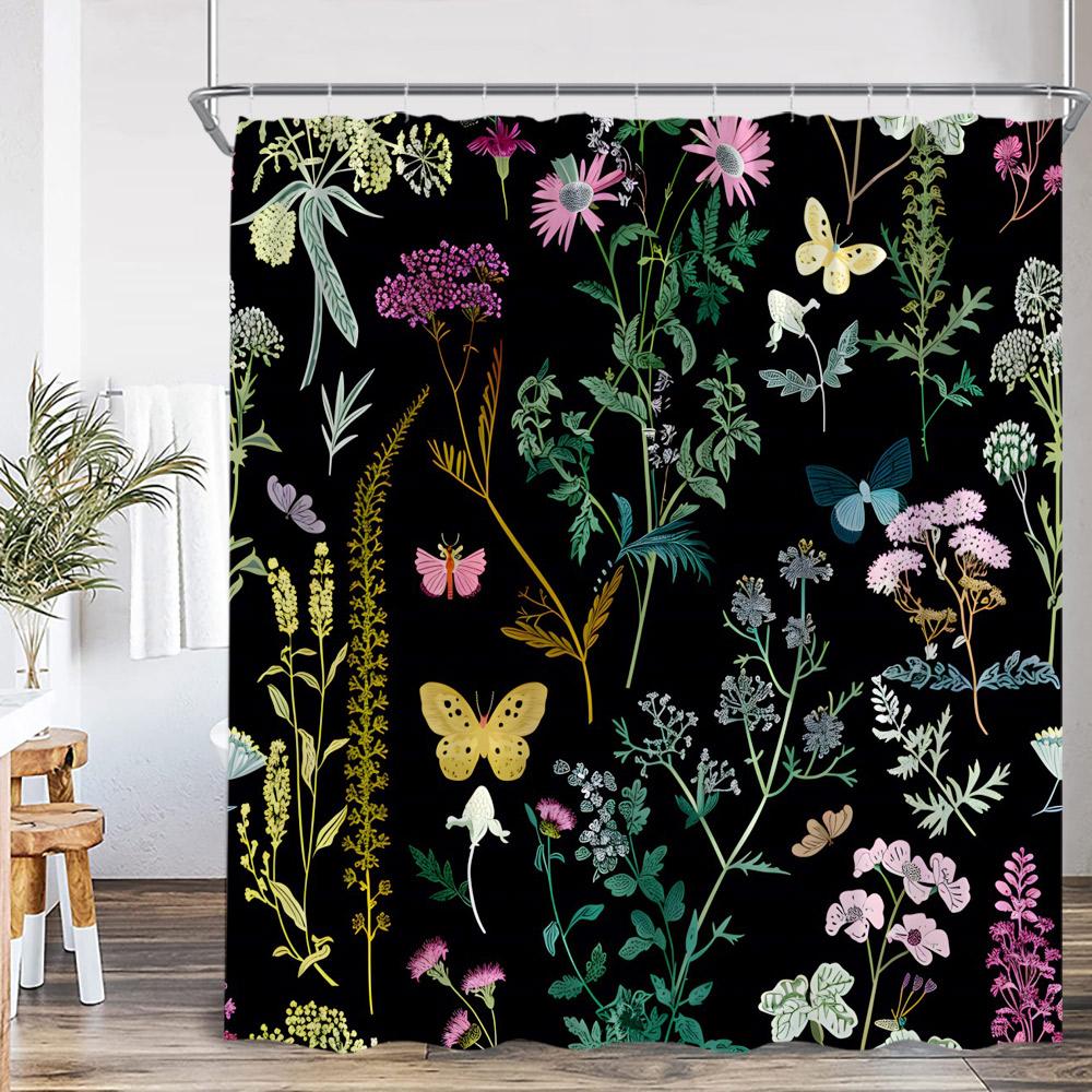 Blumen-Duschvorhang Bunter Blume Gänseblümchen Löwenzahn Mohnblume Blatt Kraut Pflanze Badezimmer-Dekor Ölgemälde Duschvorhang