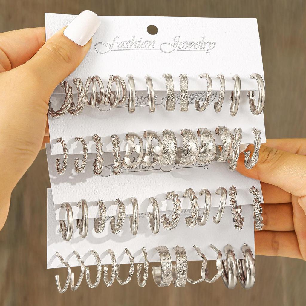 European & American C-Shaped Metal Texture Ear Cuff: Women's Retro Twist Earring Set (6-Piece).