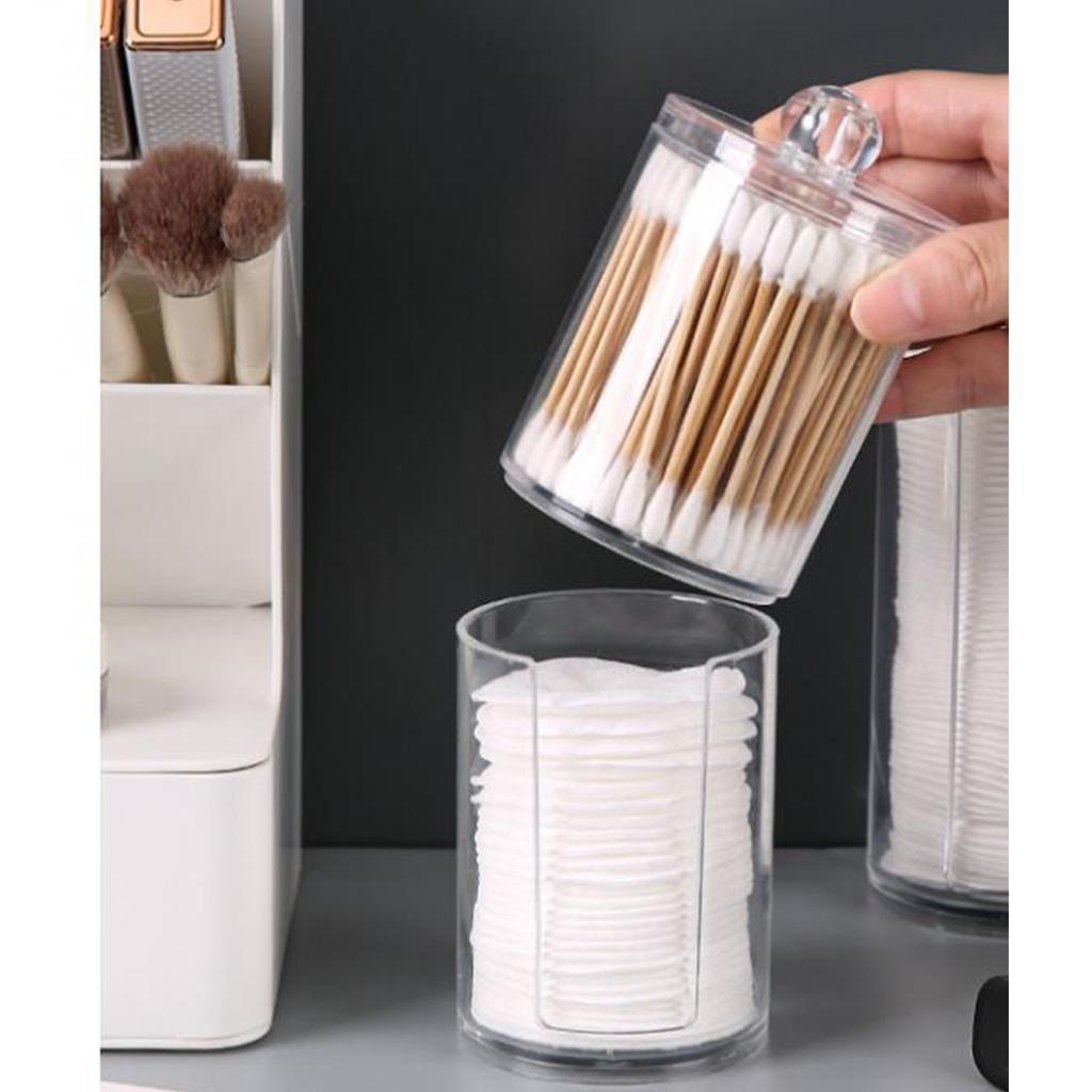 Cotton Swab Organizer 2 Layer Round Transparent Plastic Cotton Swab Holder for Bathroom Bedroom