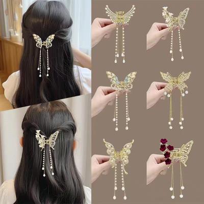 Exquisite Schmetterlingsfransen Haarspangen Koreanisch Pferdeschwanz Zopf Perlen Haarnadel Mädchen Krabbe Metall Kopfschmuck Geschenk