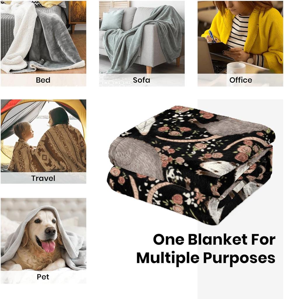 Opossum Blanket Possums Blanket Possum Gifts Black Throw Stuffed Animal for Travelling Camping Soft Birthday Gifts for Women Men