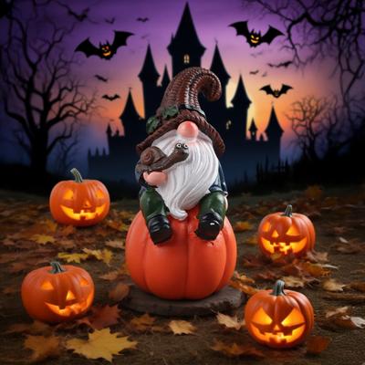 Halloweenska gnomia dekorácia Tekvicový pár Živicová figúrka Gnomia socha s rozprávkovou tematikou Vnútorná Vonkajšia Stolová Domáca Dekorácia