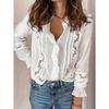 Spring Autumn New Ruffled Stand Collar Lace Shirt Elegant Loose Sweet Crochet Long Sleeve Blouse Casual Hollow Out Casual Single Breasted Top Clothes