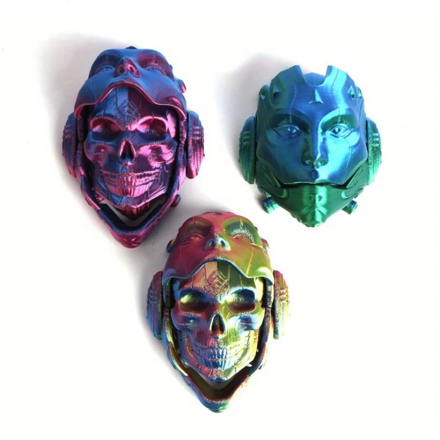 3D Printed Mechanical Skull Figurine: Transformable, Desktop Decor, Holiday Gift (Halloween/Xmas), Multi-Color, Durable