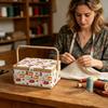 Large Capacity Fabric Sewing Box With Magnetic Closure And Adjustable Compartments For Crafting And Needlework Storage